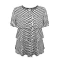 thumbnail image 1 of Blusa George para Mujer con Cuello Redondo, Manga Corta y Olanes, Estampada Rombos Blanco Talla M, 1 of 4