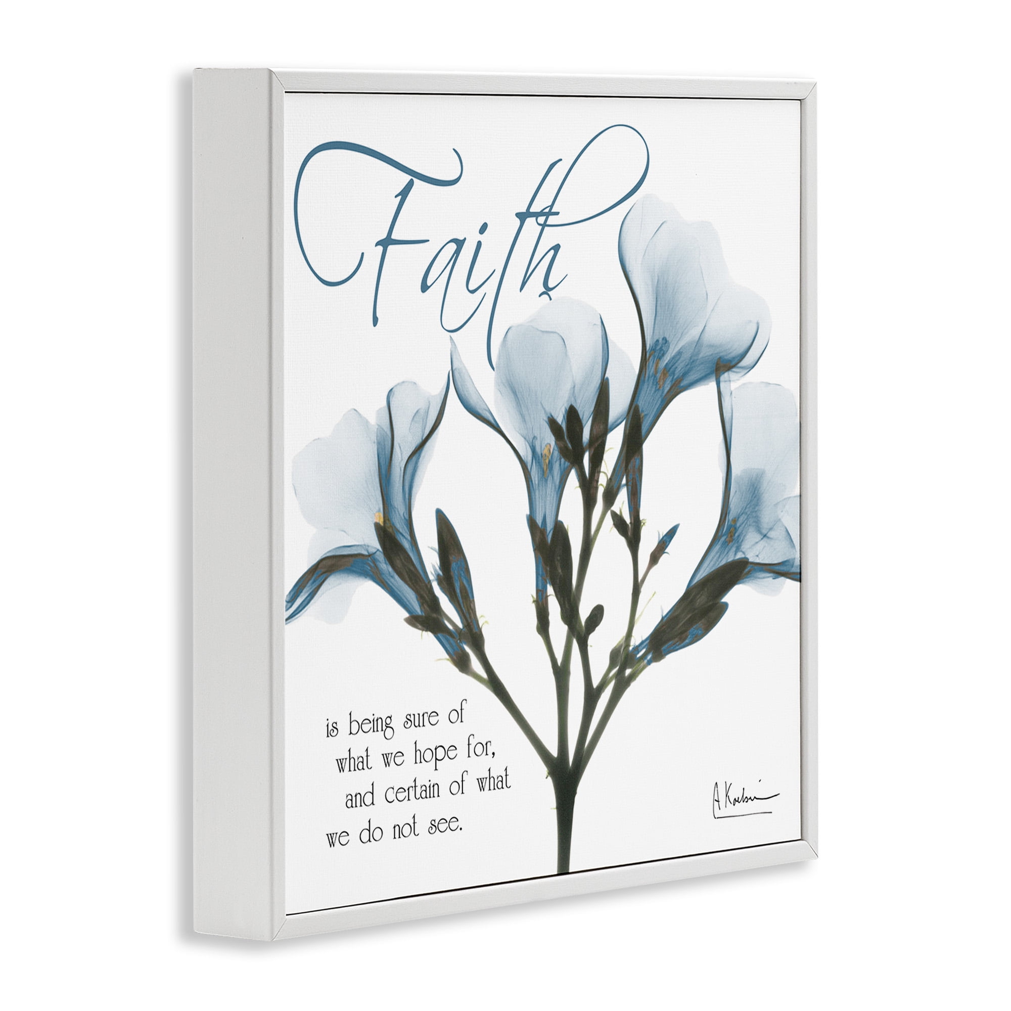 Stupell Industries Faith Phrase Flower Silhouette Typography Photography White Framed Art Print Wall Art, 17 x 17