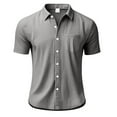 thumbnail image 4 of Chiccall Mens Cotton Linen Shirts Button Down Short Sleeve Casual Solid Color Loose Summer Beach Shirt Tops, 4 of 5