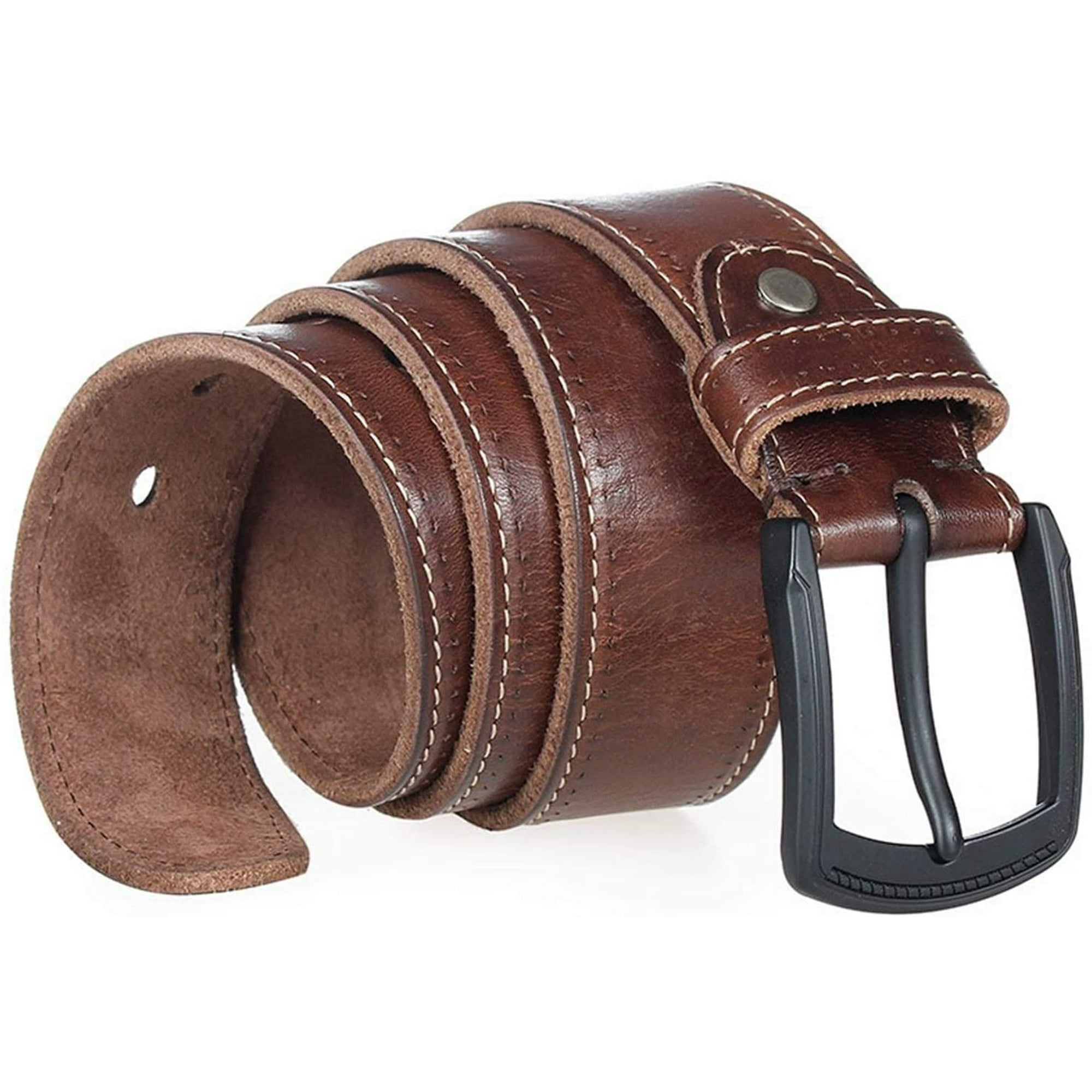 Attoe Mens Belt Natural Genuine Leather Belts For Men Hard Metal Matte Black Pin Buckle Real Leather Belt Belt Length 125cm Color Green