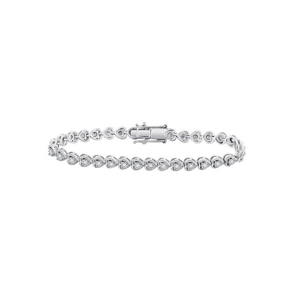 Sterling Silver Womens Round Diamond Heart Tennis Bracelet 1 Cttw