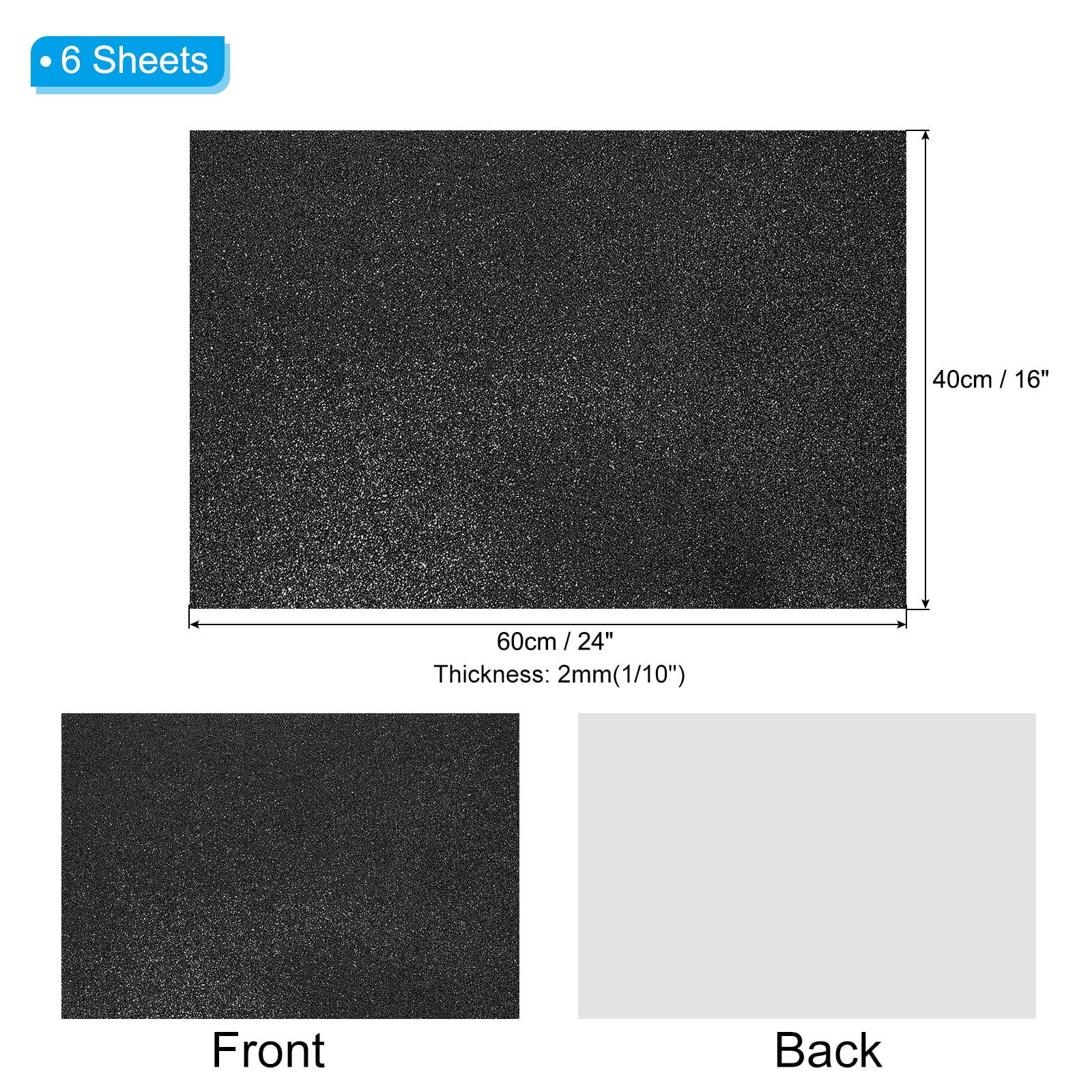 Uxcell 2mm(1/10") Thick Adhesive Glitter Foam Sheet 16x24inch(40x60cm) Black, EVA Shiny Foam Board for Craft, 6 Pcs