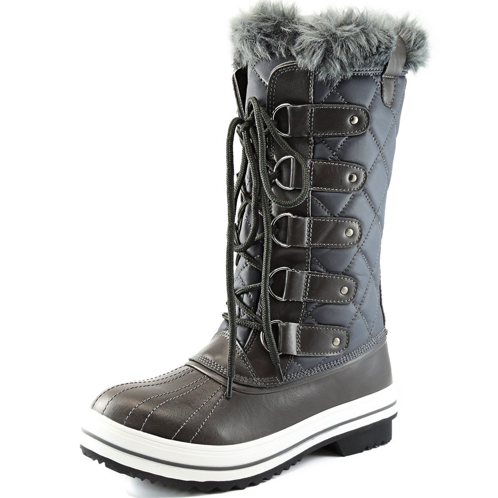 DailyShoes Women's Lace Up Knee High Artic Warm Fur Water Resistant