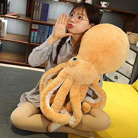 35" Giant Big Eyes Realistic Stuffed Marine Animals Soft Plush Toy Octopus Plush Doll Play Toys for Kids Adults Birthday, Orange