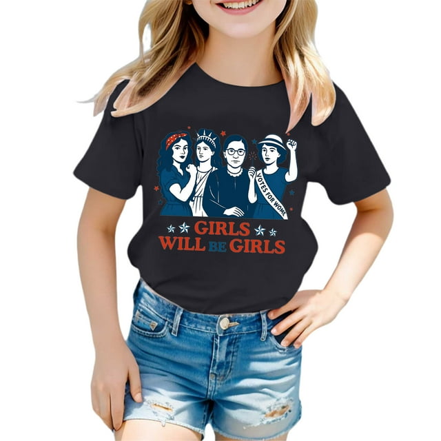 Les Tout-Petites Filles Resteront des Filles T-Shirt Imprimé à Manches Courtes à Col Rond Haut Vêtement Noir Taille 2-3T