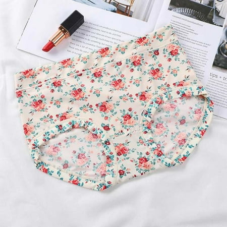 

SweetCandy Womens Floral Printed Underpants One Size Ladies Middle Waist Briefs Ice Silk Flower Breathable Soft Printing Panties