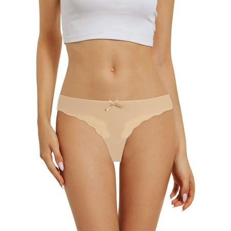 Alitao Thongs for Women Womens Underwear No Show Underwear Womens Thong Seamless Panties Ice Silk Breathable Thong Panties Cheeky Underwear Panties for Women Beige XL