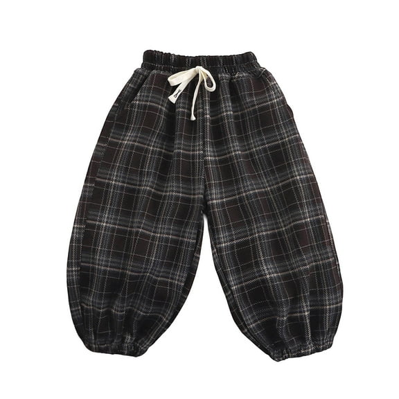 Favoffer Boys Girls Plaid Print Loose Pants Vintage Style Cotton Toddler to Kid 1-14Y