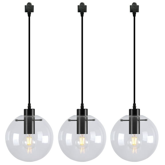 Kiven H-Type Track Lighting, 3-Light Modern Halo Track Pendant Light with Glass Shade, Track Light Pedant with 24inches Cord for Bedroom Kitchen Island Home Lighting,Black Finish