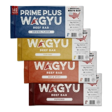 Prime Plus Wagyu Bars HYZ01 - Variety Pack - Protein 100% American Wagyu Beef, Masterfully Seasoned and More Tender Than Jerky, No Added Nitrates or Antibiotics, 14+ grams of Protein Per Bar