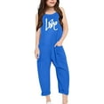 thumbnail image 3 of MIXUE Girls Jumpsuits & Rompers Kids Summer Letter Print Spaghetti Strap V Neck Sleeveless Bodysuits With Pockets Loose Casual Streetwear,Blue,5-6 Years, 3 of 5