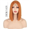 thumbnail image 3 of Fiudx Ofertas de la semana Peluca frontal encaje liso de color naranja claro, cabello corto y liso de color naranja, encaje pequeño, fibra sintética, cubierta de cabeza completa de 14 pulgadas, 3 of 7
