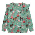 thumbnail image 6 of Yuyamidu Floral Horse Sweatshirt for Girls 4T 5T Green Ruffle Shoulder Long Sleeve Top Y2K Graphic Crewneck Sweatshirt Pullovers Soft Lightweight Everyday Clothes for Fall Winter, 6 of 8