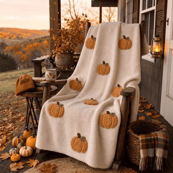 Halloween Flannel Throw Blanket, 39.4" x 27.6" Soft Plush 3D Pumpkin Printed Decorative Blanket for Couch, Bed, Travel, Living Room, Cozy Fall Holiday Home Accent