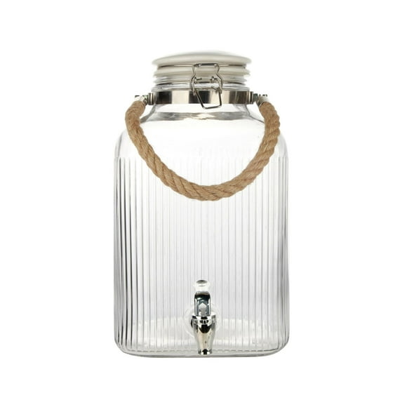 Hometrends Clear Ribbed Glass Beverage Dispenser, 2 galllon,1 piece, Glass Beverage Dispenser