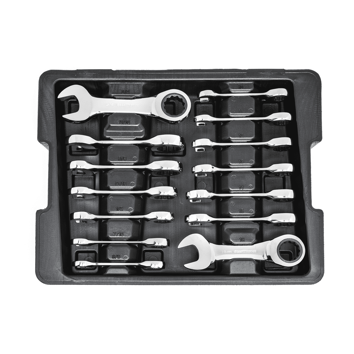 GearWrench 85206 14PC Ratcheting Combination Stubby Wrench Set