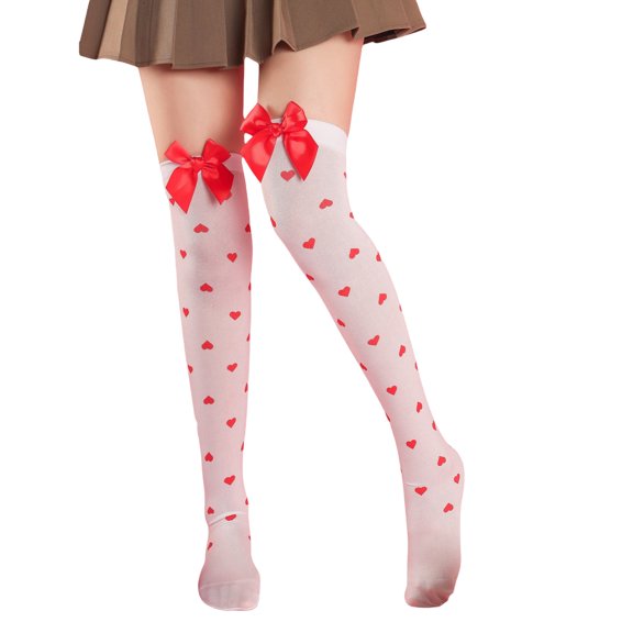 Women's Halloween Socks Thigh High Stockings with Bow, Semi-Sheer Polyester Over Knee Socks for Costume Parties 1 Pair A