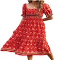 thumbnail image 3 of EIGTHTAIL Robe Midi pour Femme à Manches Courtes Bouffantes, Encolure Carrée Élastique, Imprimé Floral, Décontractée et Fluide, Robes d'Été, 3 of 5
