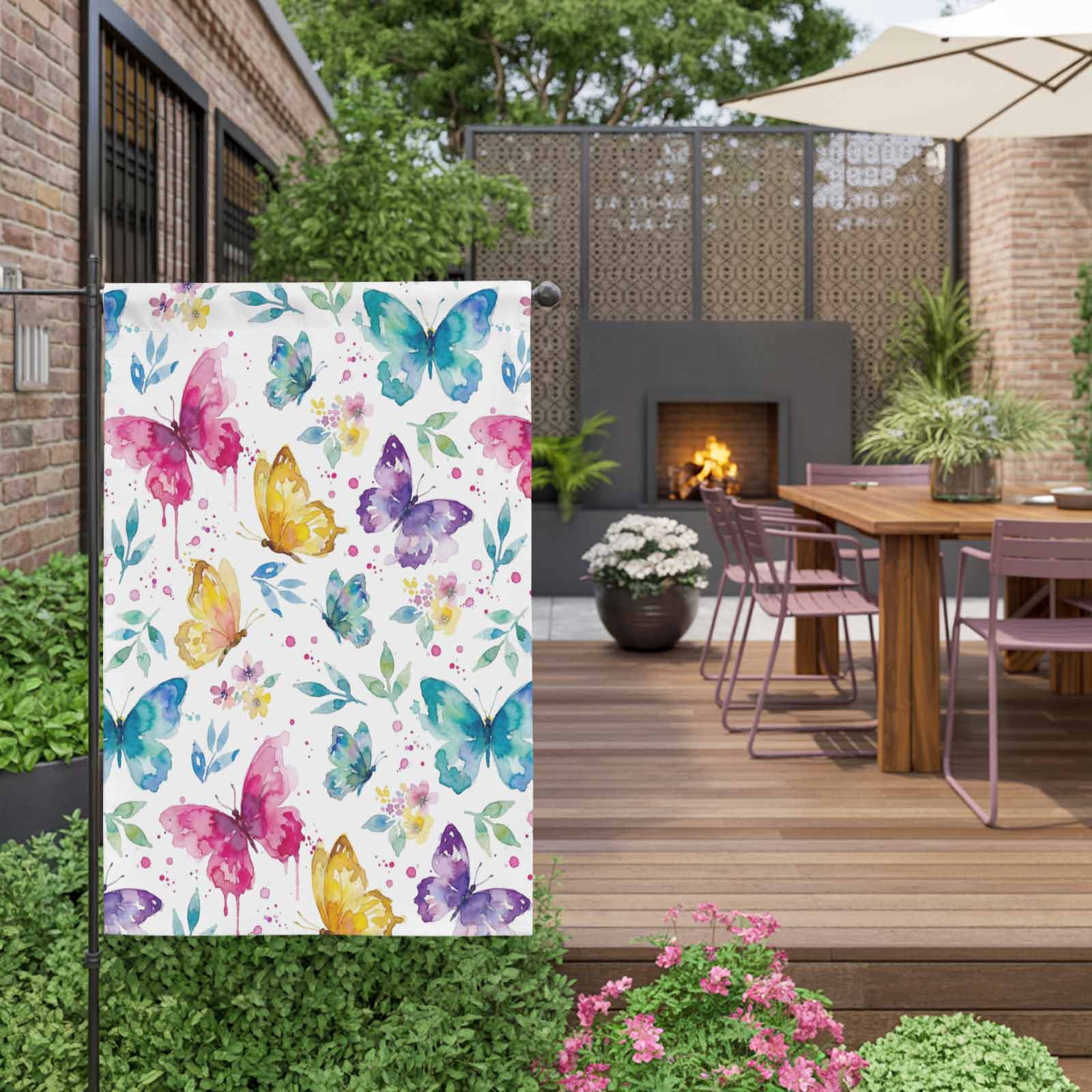 Watercolor Butterflies House Flag 28 x 40 Inches, Yellow Pink Blue Butterfly Spring Weather Proof Outdoor Patio Flags Double Sided Small House Decoration for Yard Lawn Outside Home