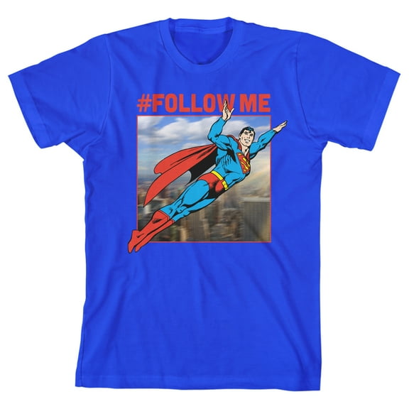 Superman Follow Me! Youth Royal Blue Heather Graphic Tee-XS