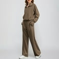 thumbnail image 2 of Tthxqing Women Outfits Sets Trendy 2 Piece Half Zip Sweatshirts with Pocket Baggy Wide Leg Pants Causal Loose Travel Lounge Tracksuit Sets Khaki S, 2 of 8