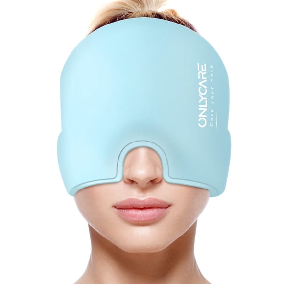 Gorro de alivio para migraña ONLYCARE, envoltura de hielo para la cabeza, azul