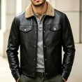 thumbnail image 2 of Atkumj Mens Bomber Jacket Fashion Turn Down Collar Button Outdoor Faux Leather Jacket Casual Solid Color Fleece Lined Warm Jackets for Men XS, 2 of 10