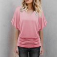 thumbnail image 2 of Mohiass Batwing Short Sleeve Dolman Tops for Women Plus Size Banded Bottom Fold Hem Top Casual Loose Flowy T Shirts Pink L, 2 of 5