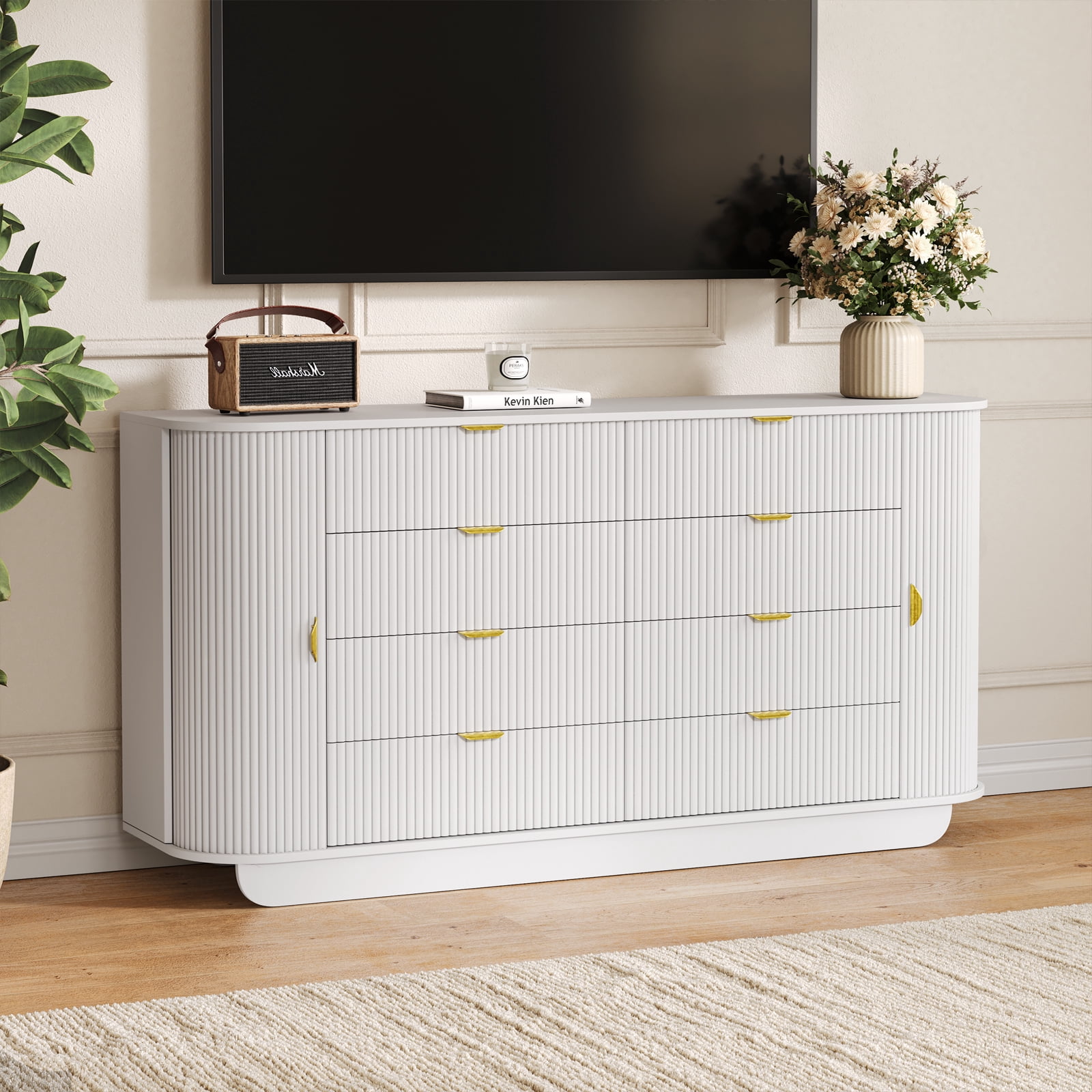 63'' Wide FOUHIU Fluted 8-Drawer Dresser – Modern Wooden Storage for Bedroom, Living Room, Hallway