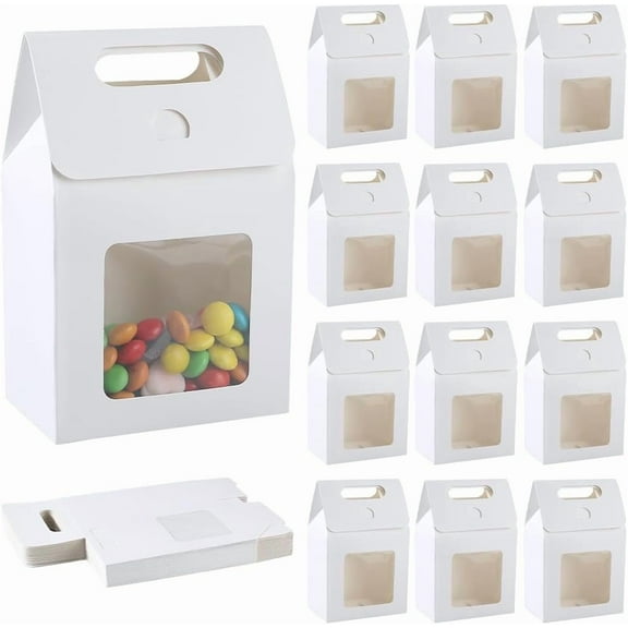 24Pcs Kraft Paper Bags with Clear Window Small White Stand Up Gift Bag with Handles