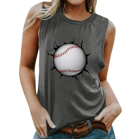 

GWAABD Yoga Suit Sports Bra Independent Station European And American Style Sleeveless Vest Women s Clothing Baseball Printed T Shirt Loose Casual Round Neck