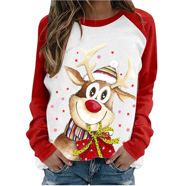 TRKIYQC Jersey de Navidad para Mujer, Sudadera Casual de Manga Larga con Estampado de Coche de Elk para Otoño Invierno TRKIYQC moda