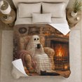 thumbnail image 5 of Ghost Sitting Armchair By Fireplace Halloween, Cozy Pet Portrait Pattern, Warm Flannel Blanket for Living Room and Reading Nook, Cat Lovers Halloween Gift, Pet Lover Home Decor, 5 of 9