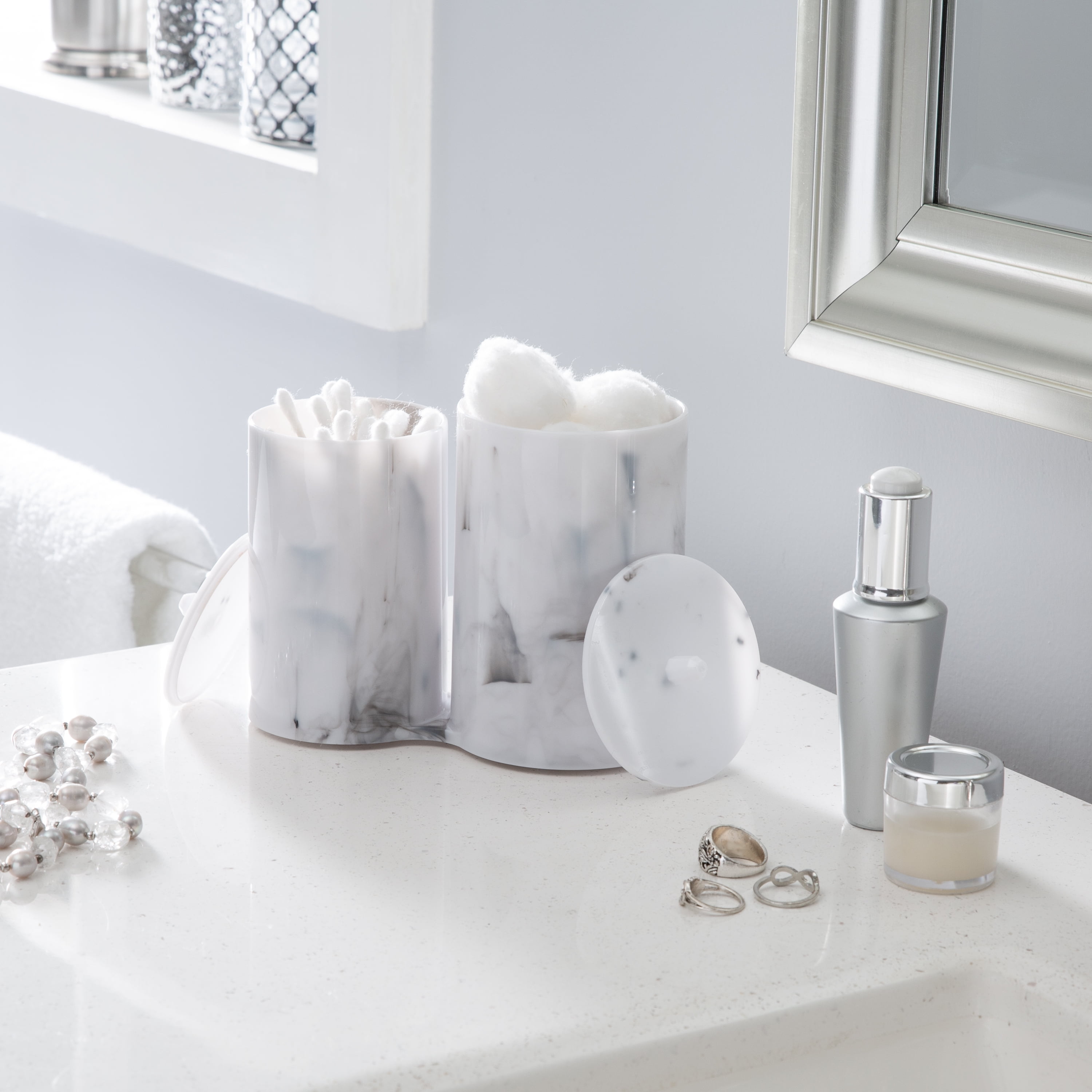 Simplify 2 Compartment Q-Tip and Cotton Holder Makeup Organizer in Marble