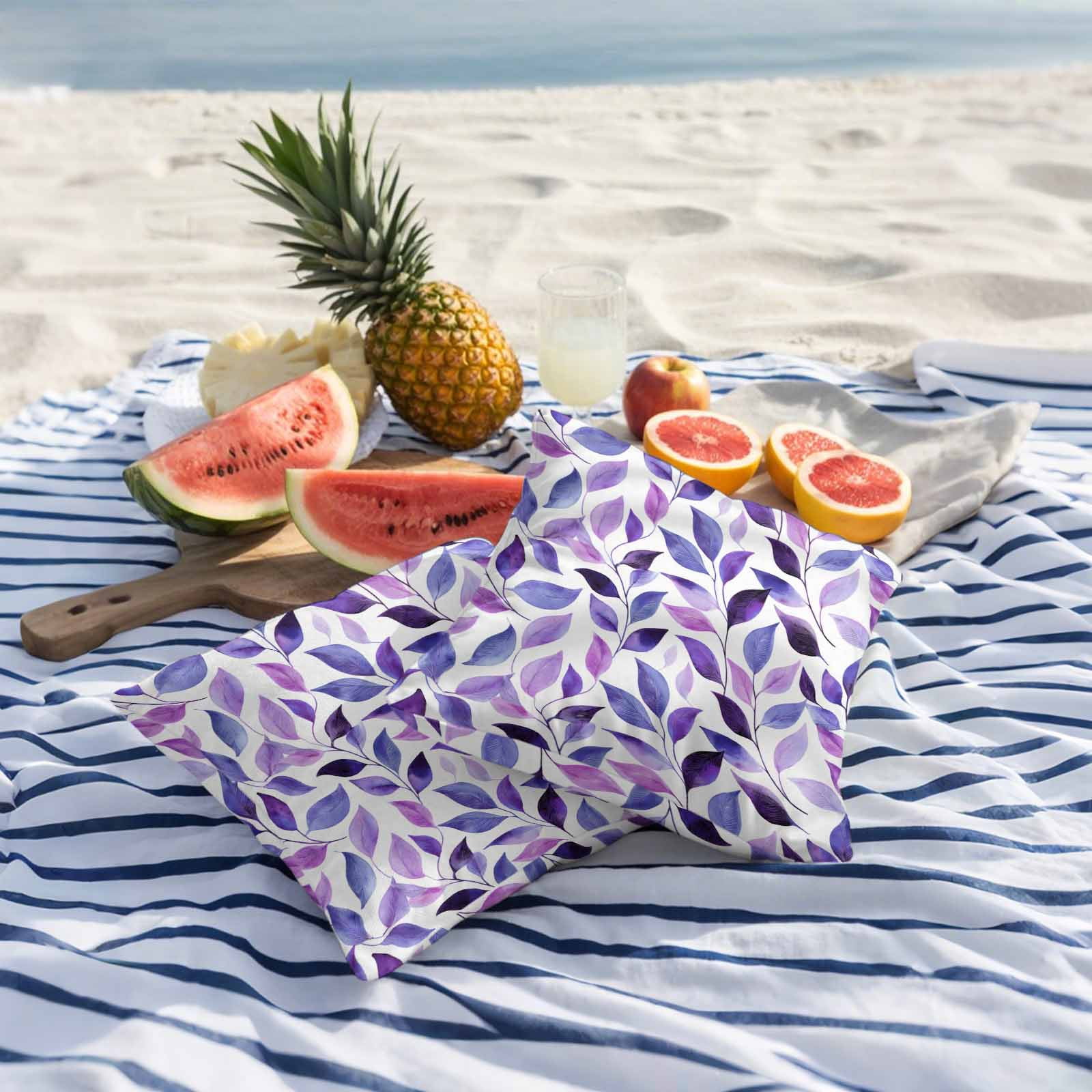 Outdoor Waterproof Throw Pillow Covers Set of 2 Purple Leaves Decorative Pillowcases Square Outdoor Pillows Cushion Case 16x16 Inch Spring Leaf Plants Patio Pillows for Couch Sofa Bed Garden