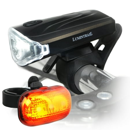 Lumintrail Bright LED Commuter Safety Bike Light Set Headlight Taillight Easy Install and Quick Release AAA Batteries (Best Bike Safety Lights)