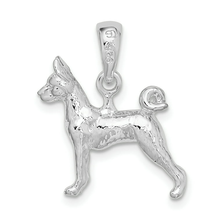 Carat in Karats Sterling Silver Textured 3D Basenji Dog Charm