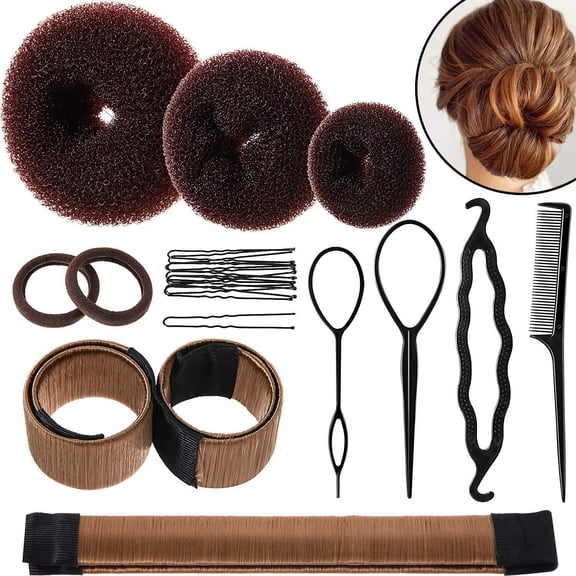 21-Piece Women's Updo Hair Kit - Bun Maker & Twist Tools for Ballerina/Rose Buns, Braids & Bridal Styles, Salon Results at Home