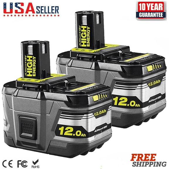2X 12.0Ah High Capacity Lithium-Ion Battery For RYOBI P108 P109 18V 18 Volt One  Plus