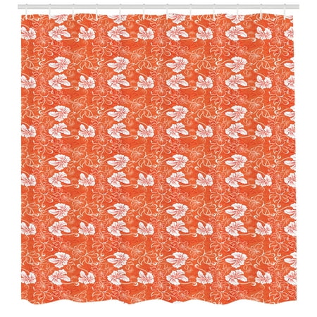 Burnt Orange Shower Curtain Hawaiian Hibiscus Pattern With Swirls Burnt Orange Shower Curtain Hawaiian Hibiscus Pattern With Swirls And Curves On Background Fabric