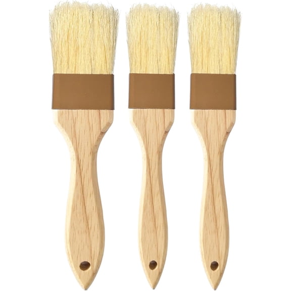 Pastry Basting Brush Natural Bristle - Food Grade Wooden Handle, Heat Resistant, Non-Shedding & Durable Kitchen Utensils for Cooking, Baking, Butter, BBQ, Oil Sauce & Egg Wash (1", 1.5", 3 Pack)