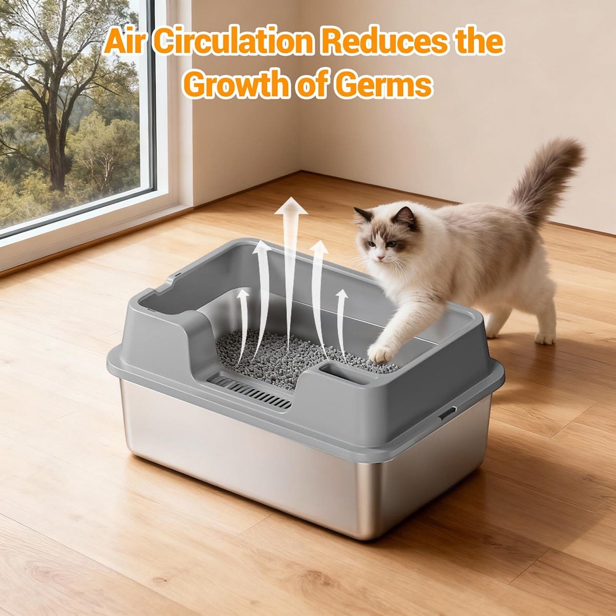 Ataucjin Extra Large Enclosed Stainless Steel Cat Litter Box, Metal Litter Pan for Big Cats, High Wall Sides & Non-Stick Bottom, Anti-Leakage & Odor-Resistant, Easy to Clean for All Cats