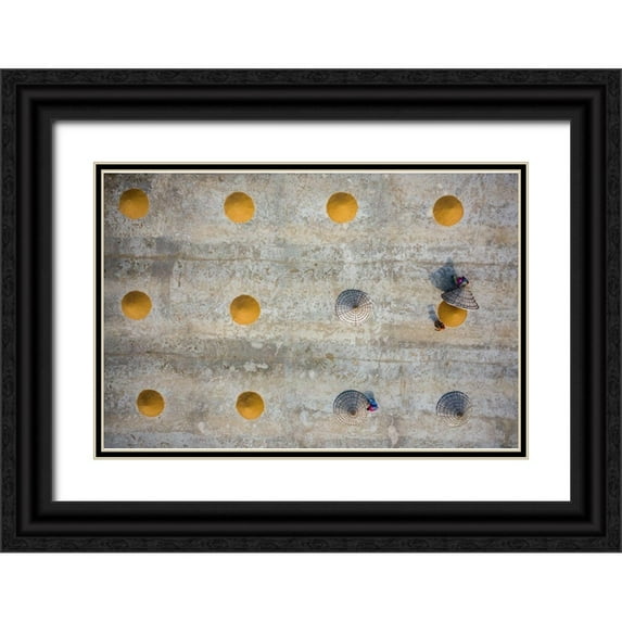 Khan Ronnie, Azim 32x23 Black Ornate Wood Framed with Double Matting Museum Art Print Titled - Rice drying