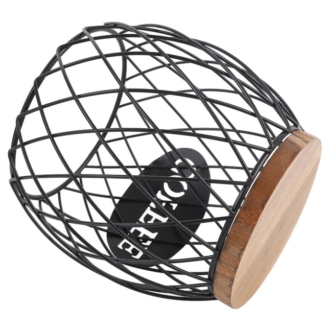Coffee Pod Holder Large Capacity, Stylish Look Iron Coffee Pod Storage Organizer for Home with Wooden Base
