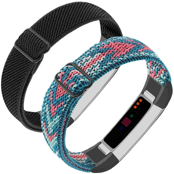 Bandes Élastiques en Nylon Réglables Compatibles avec Fitbit Alta et Alta Hr Tracker D\'entraînement Physique 2 Pack Bracelet Tressé Extensible Accessoire Bracelet Montre Bracelet de Remplacement Sport pour Femmes Hommes (Émeraude)