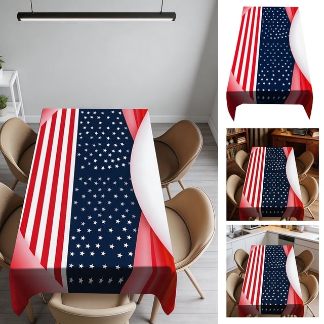 Patriotic Table Runner Independence Day Decor, Spill Resistant Washable American Flag Tablecloth With Star Stripe Print And Wrinkle Resistant Design, for Dining Table Kitchen Party Memorial Day Decor