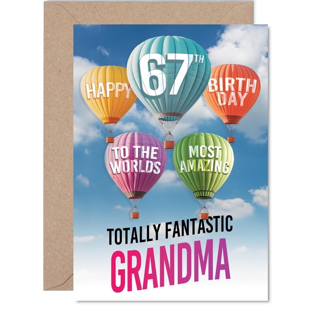Tarjeta de cumpleaños Giftzie 67.º cumpleaños para abuela con globo aerostático