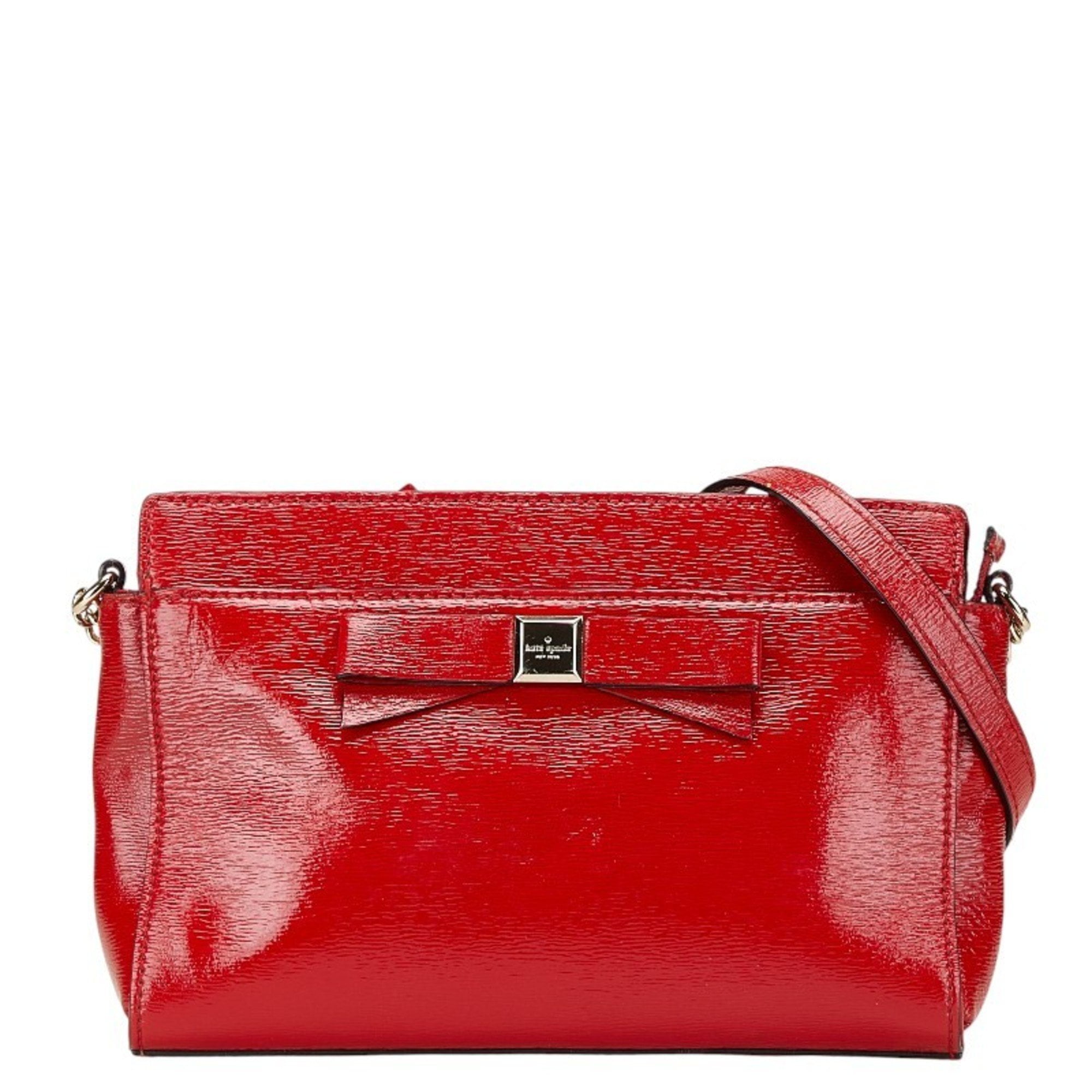 Pre-Owned Kate Spade Ribbon Crossbody Chain Shoulder Bag in Red Enamel, Women's