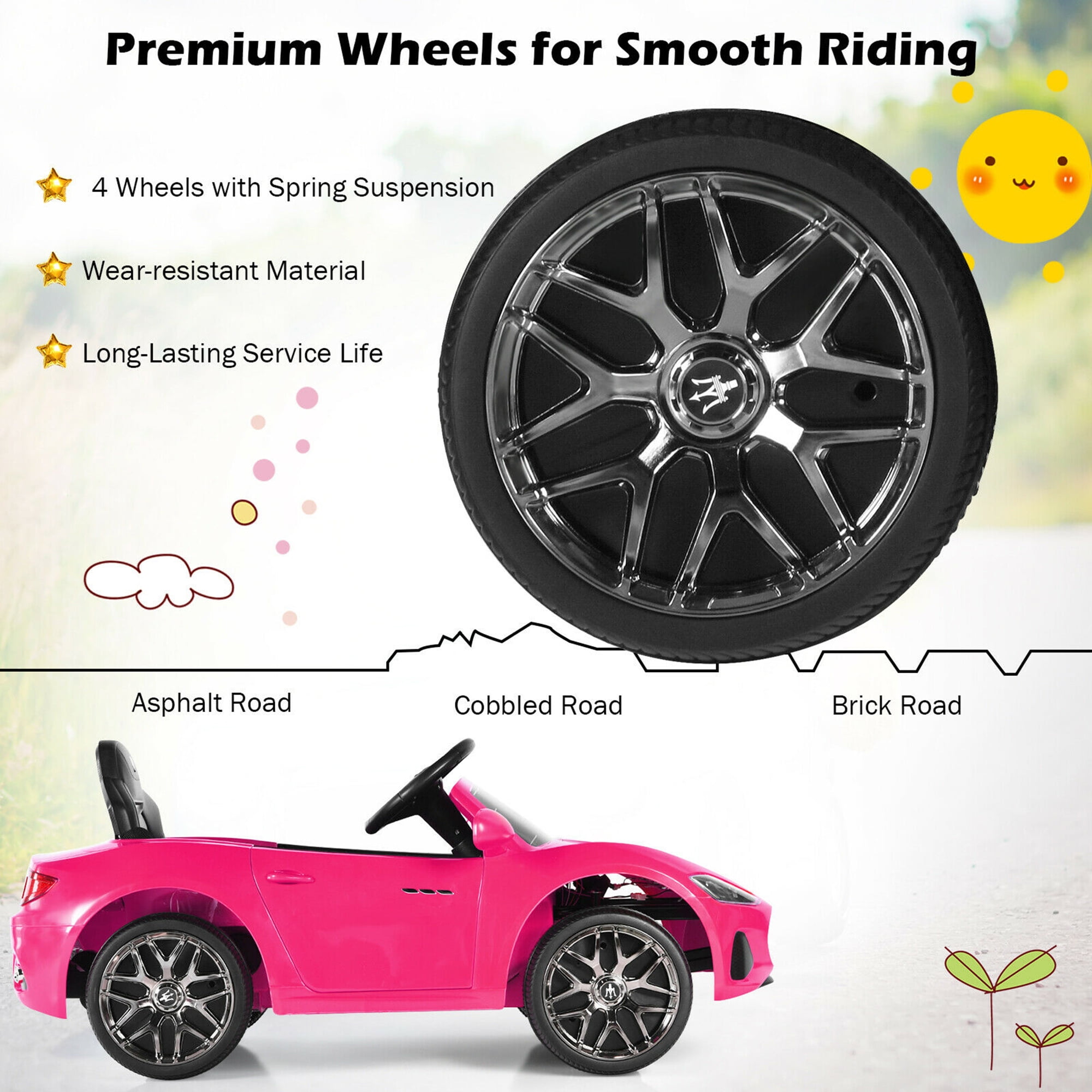 Gymax 12V Kids Ride On Car Maserati GranCabrio Licensed w/ Remote Control& Lights Pink