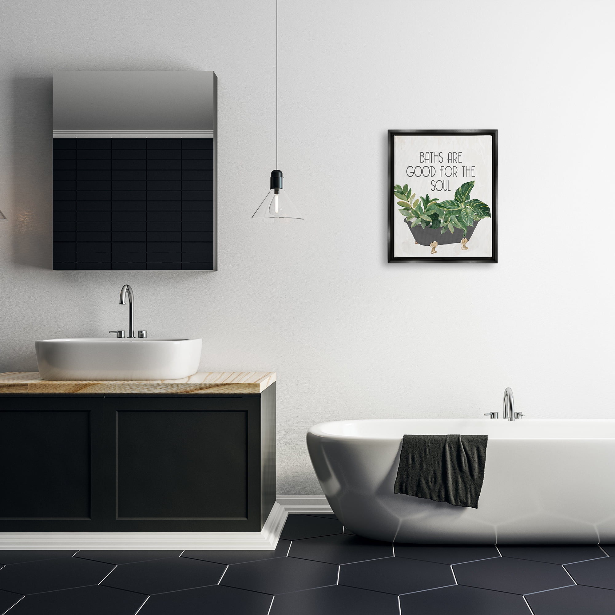 Stupell Industries Botanical Bath Phrase Typography Painting Black Floater Framed Art Print Wall Art, 17 x 21
